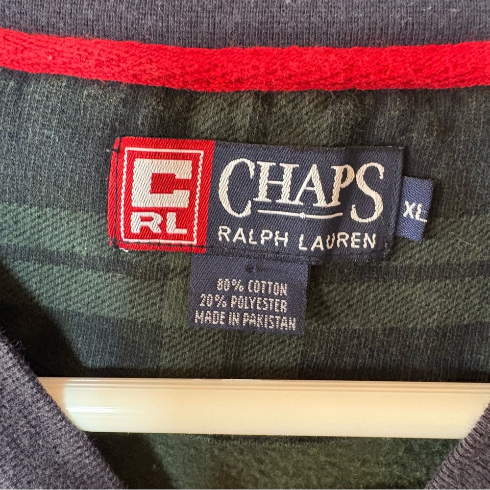 Vintage Chaps Ralph Lauren Green Plaid Crew Neck Sweatshirt XL - Picture 5 of 7